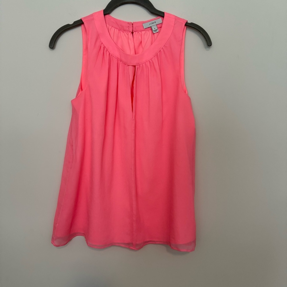 J. Crew Bright Pink Sleeveless Top Front Keyhole Detail. Button Detail Back Neck